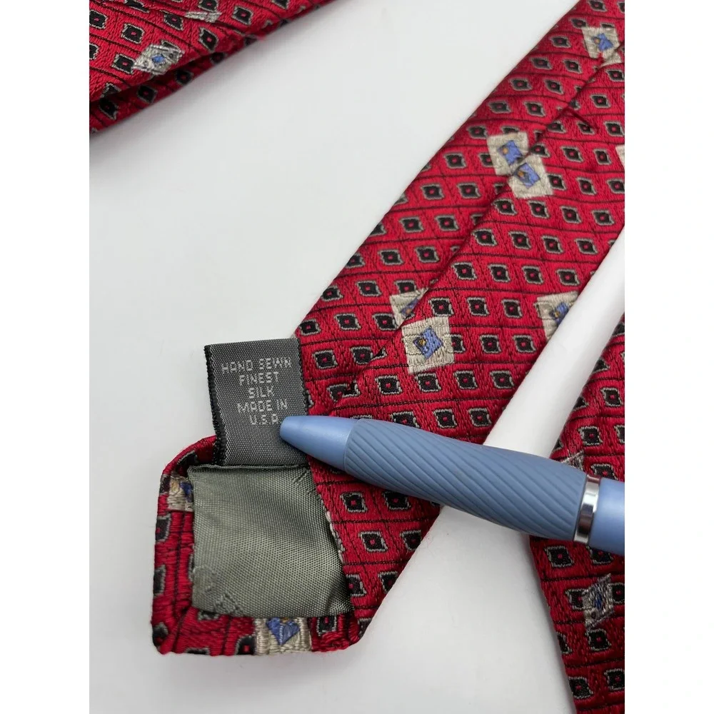 Robert Talbott Best of Class Nordstrom Red Geometric Diamond Silk Tie USA Made